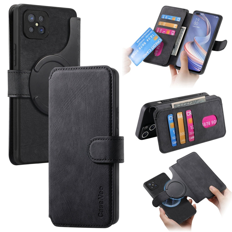 Pour étui OPPO A92sCoque de téléphone rétro en cuir anti-RFID et MagSafe (noir)