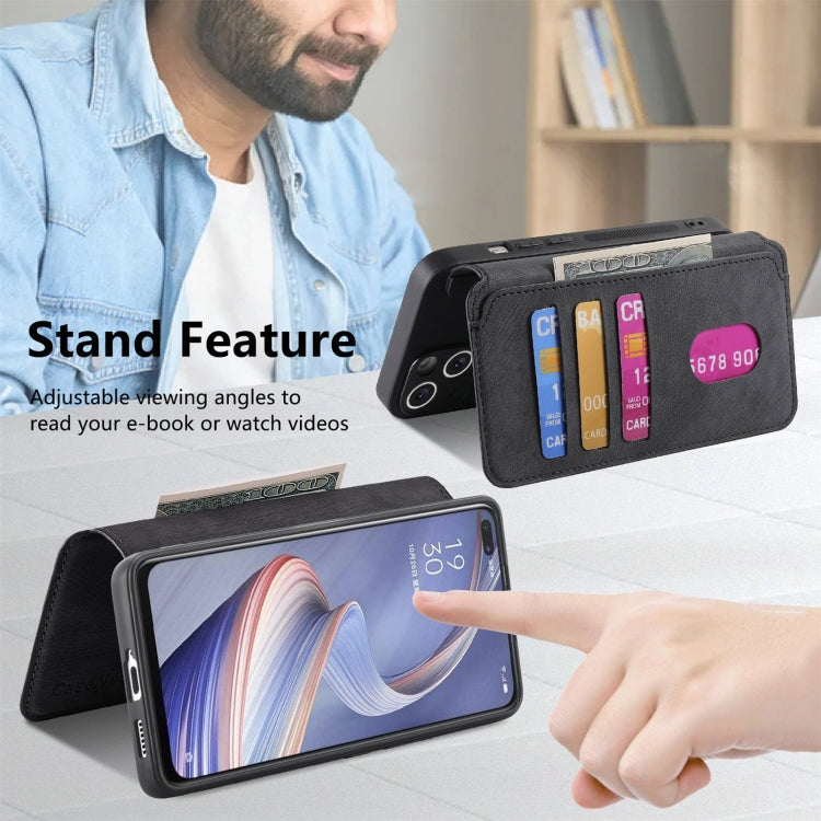 Pour étui OPPO A92sCoque de téléphone rétro en cuir anti-RFID et MagSafe (noir)