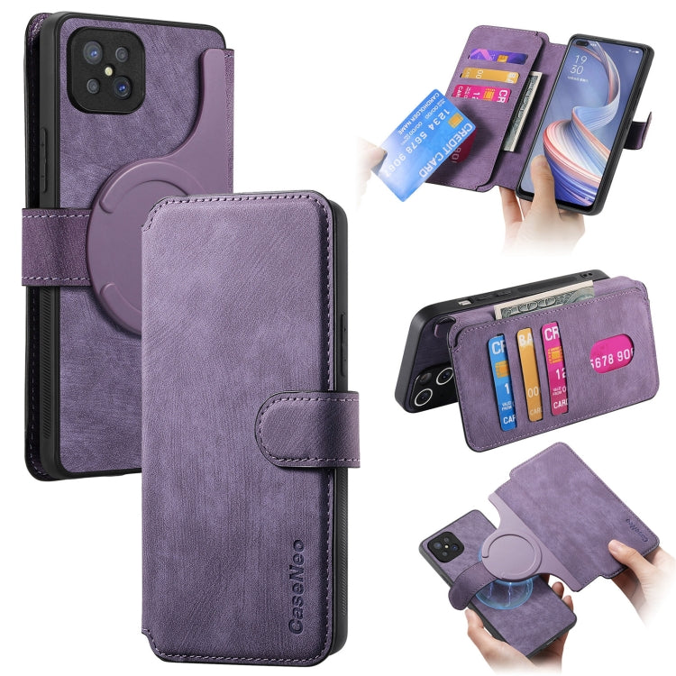 Pour étui OPPO A92sCoque de téléphone rétro en cuir anti-vol Neo MagSafe RFID (violet)