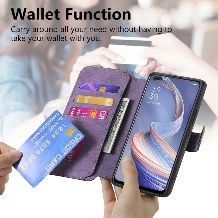 Pour étui OPPO A92sCoque de téléphone rétro en cuir anti-vol Neo MagSafe RFID (violet)