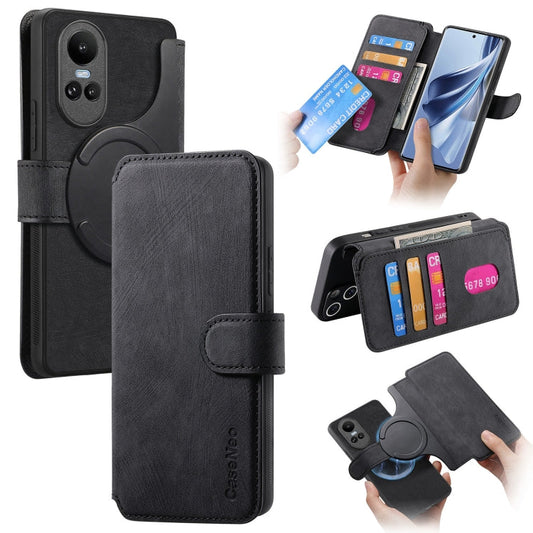 For OPPO Reno10 5G Global CaseNeo MagSafe RFID Anti-theft Retro Leather Phone Case(Black)
