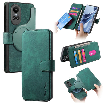 Pour OPPO Reno10 5G Global Coque Neo MagSafe RFID Antivol Rétro en Cuir (Vert)