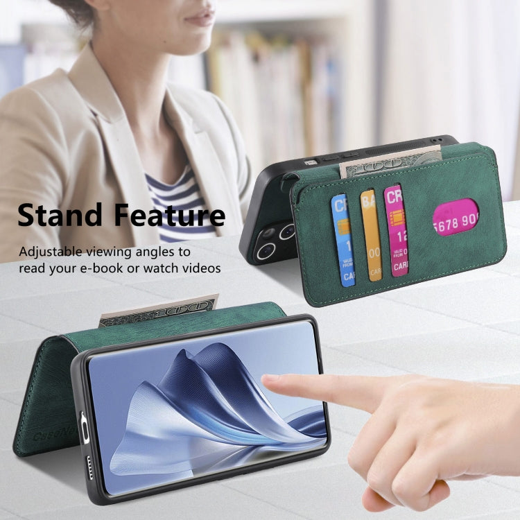 Pour OPPO Reno10 5G Global Coque Neo MagSafe RFID Antivol Rétro en Cuir (Vert)