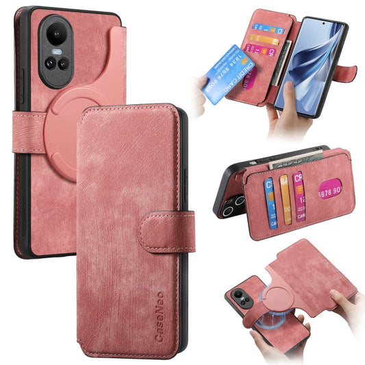 For OPPO Reno10 5G Global CaseNeo MagSafe RFID Anti-theft Retro Leather Phone Case(Pink)