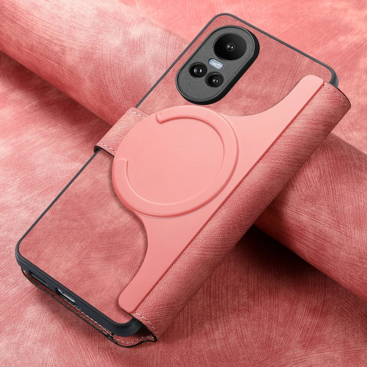 Pour OPPO Reno10 5G Global CoqueNeo MagSafe RFID Antivol Étui de téléphone en cuir rétro (Rose)
