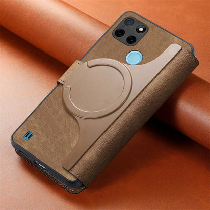 For Realme C21Y CaseNeo MagSafe RFID Anti-theft Retro Leather Phone Case(Brown)