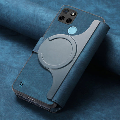 For Realme C21Y CaseNeo MagSafe RFID Anti-theft Retro Leather Phone Case(Blue)