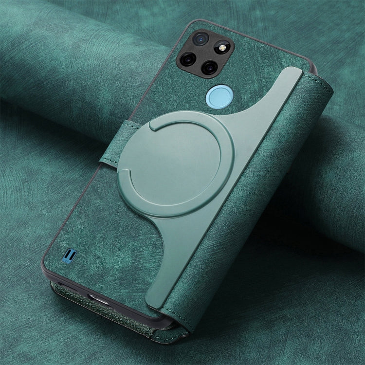 Pour Étui Realme C21YNeo MagSafe RFID Antivol Rétro Étui de Téléphone en Cuir (Vert)