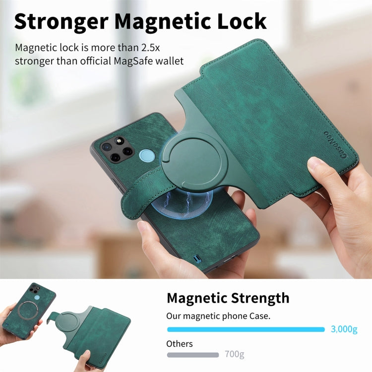 Pour Étui Realme C21YNeo MagSafe RFID Antivol Rétro Étui de Téléphone en Cuir (Vert)