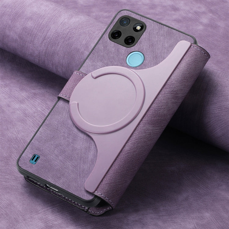 Pour Étui Realme C21YNeo MagSafe RFID Antivol Rétro Étui de Téléphone en Cuir (Violet)