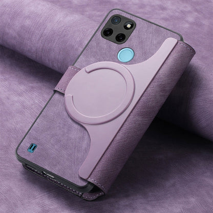 Pour Étui Realme C21YNeo MagSafe RFID Antivol Rétro Étui de Téléphone en Cuir (Violet)
