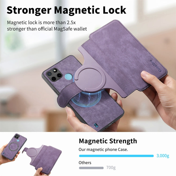 Pour Étui Realme C21YNeo MagSafe RFID Antivol Rétro Étui de Téléphone en Cuir (Violet)