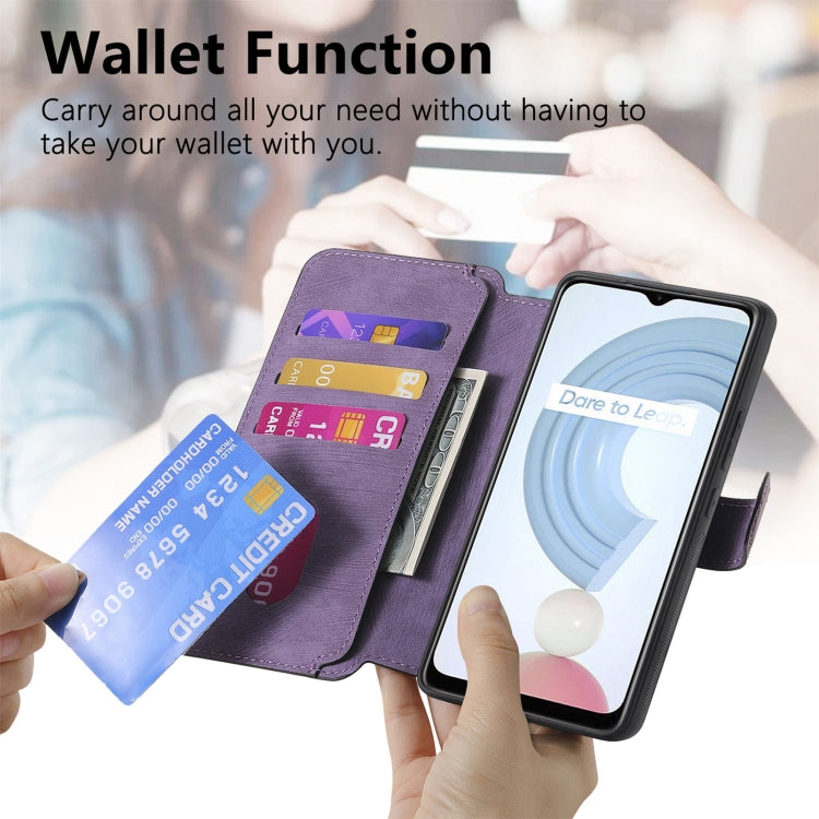 Pour Étui Realme C21YNeo MagSafe RFID Antivol Rétro Étui de Téléphone en Cuir (Violet)