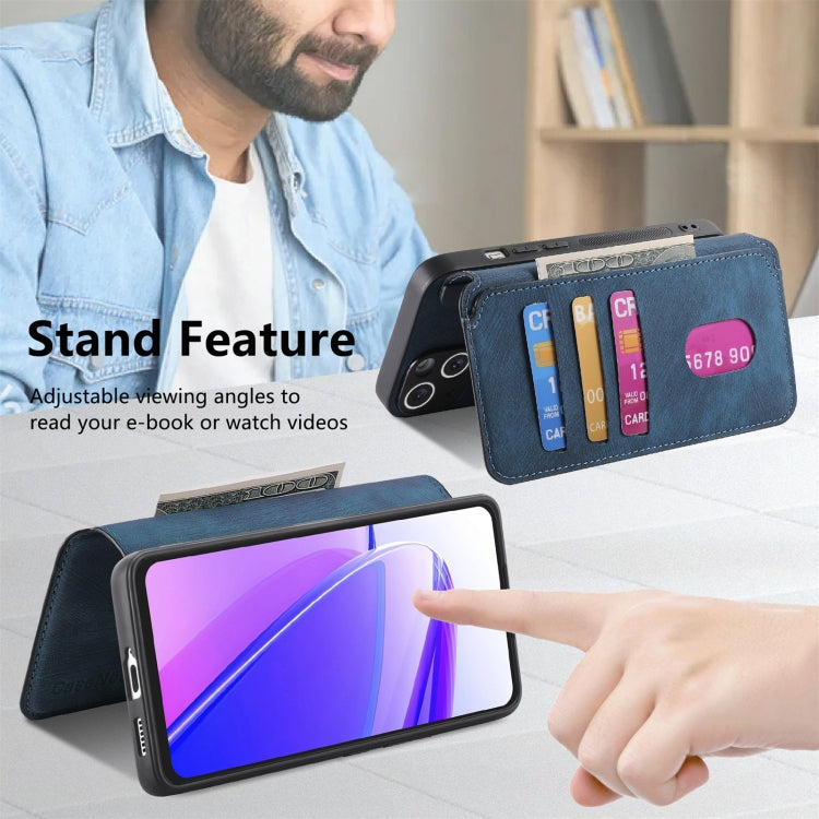 Pour Realme C55 Étui Neo MagSafe RFID Antivol Rétro Cuir Téléphone Étui (Bleu)