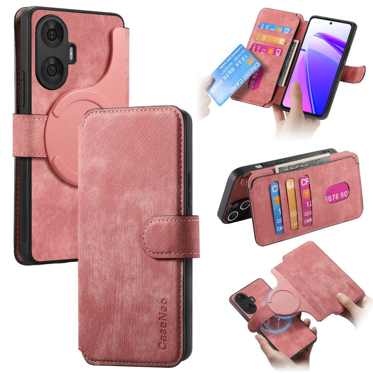 Pour étui Realme C55, coque de téléphone en cuir rétro anti-RFID Neo MagSafe (Rose)