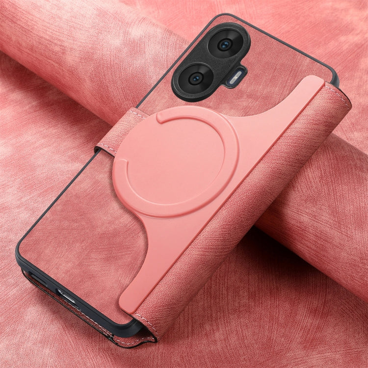 Pour étui Realme C55, coque de téléphone en cuir rétro anti-RFID Neo MagSafe (Rose)