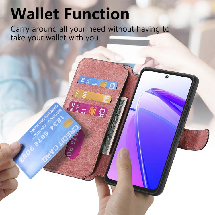 Pour étui Realme C55, coque de téléphone en cuir rétro anti-RFID Neo MagSafe (Rose)
