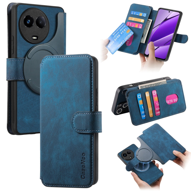 Pour Realme 11 5G Global / 11X Étui en cuir rétro antichoc MagSafe RFID pour téléphone (Bleu)