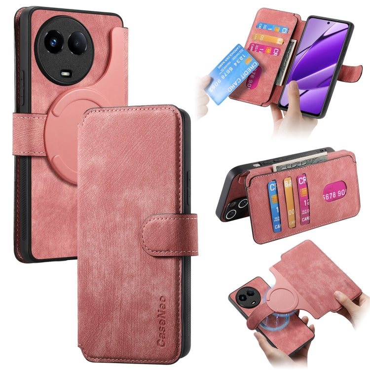 Pour Realme 11 5G Global / 11X Étui en cuir rétro antichoc RFID MagSafe (Rose)