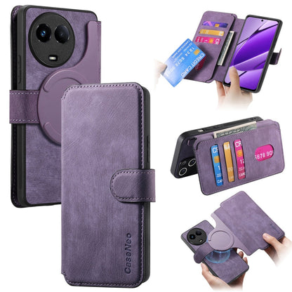 Pour Realme 11 5G Global / 11X Étui en cuir rétro antichoc RFID MagSafe (Violet)