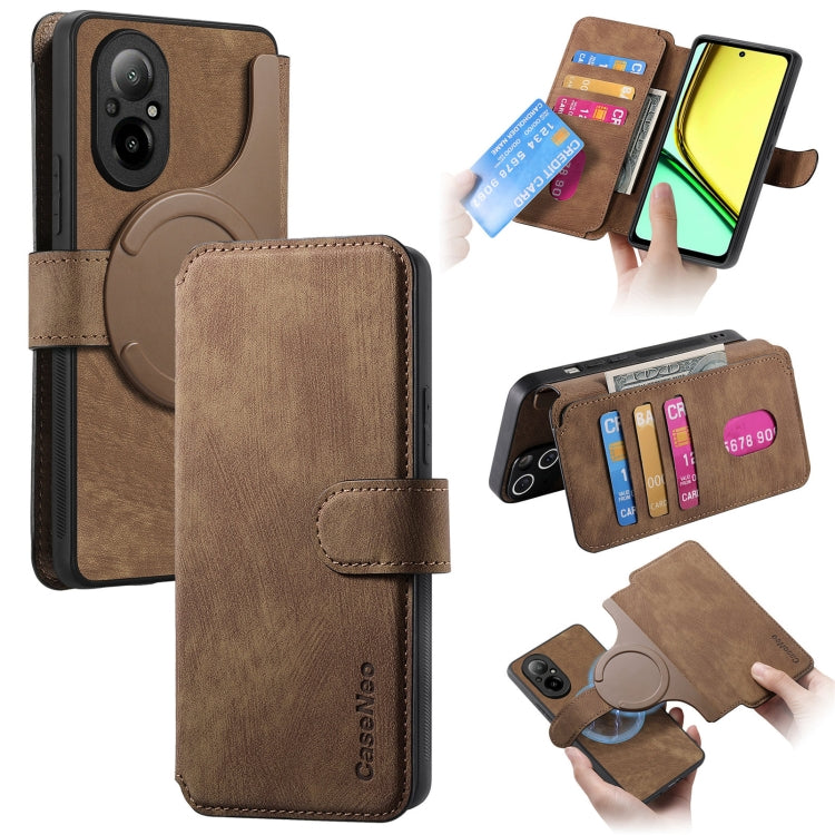 For Realme C67 4G CaseNeo MagSafe RFID Anti-theft Retro Leather Phone Case(Brown)