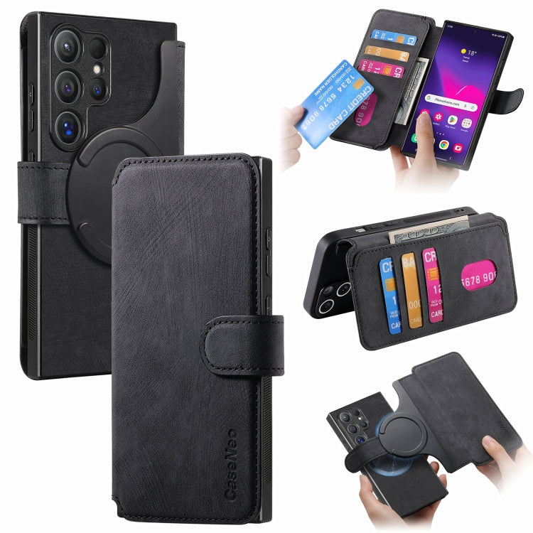 For Galaxy S24 Ultra 5G CaseNeo MagSafe RFID Anti-theft Retro Leather Phone Case(Black)