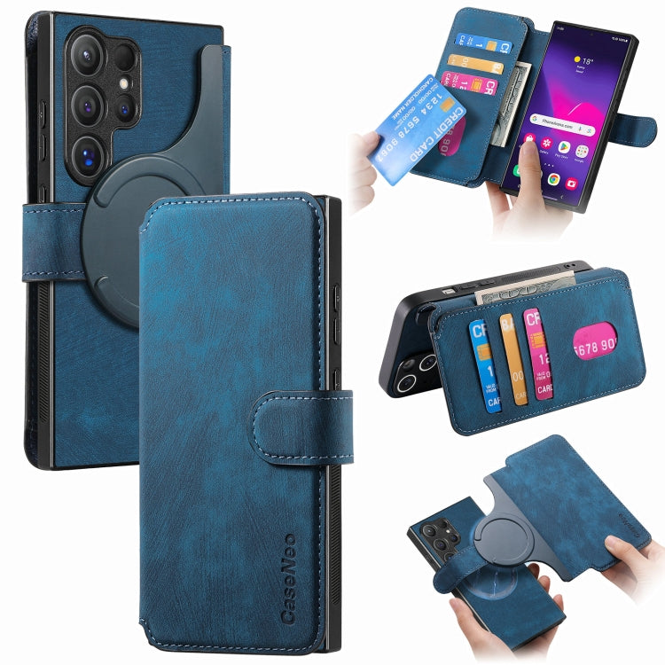 For Galaxy S24 Ultra 5G CaseNeo MagSafe RFID Anti-theft Retro Leather Phone Case(Blue)