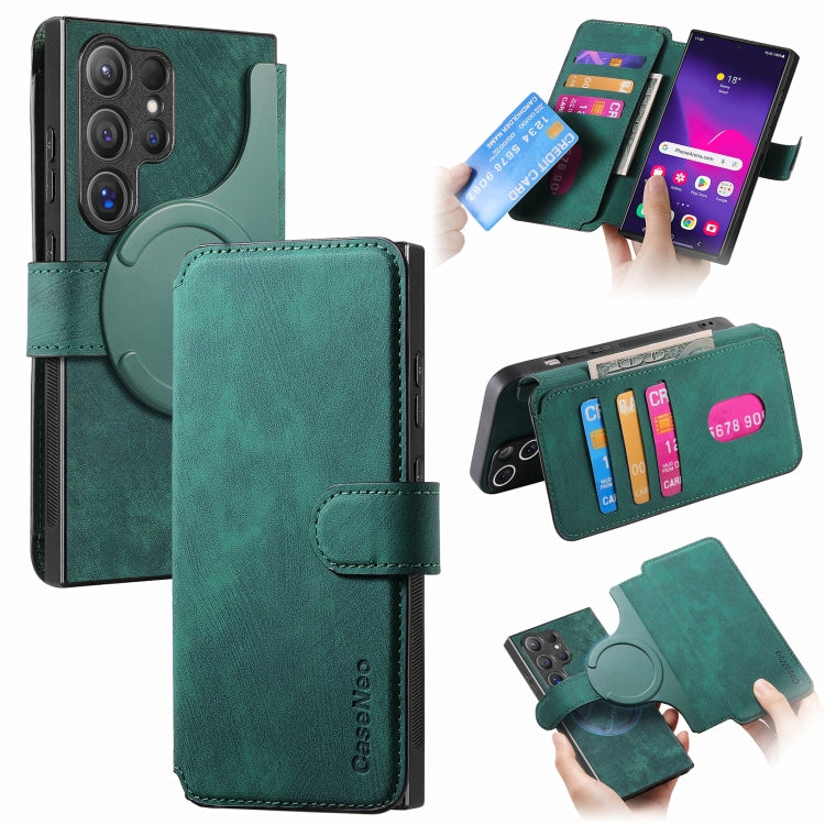 Pour Samsung Galaxy S24 Ultra 5G ÉtuiCoque de téléphone en cuir rétro anti-RFID Neo MagSafe (vert)