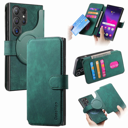 Pour Samsung Galaxy S24 Ultra 5G ÉtuiCoque de téléphone en cuir rétro anti-RFID Neo MagSafe (vert)