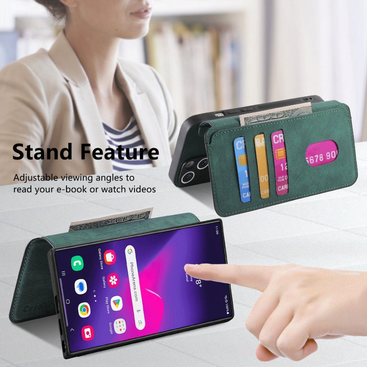 Pour Samsung Galaxy S24 Ultra 5G ÉtuiCoque de téléphone en cuir rétro anti-RFID Neo MagSafe (vert)