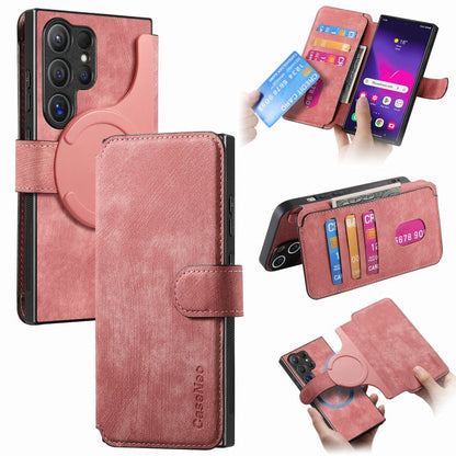 For Galaxy S24 Ultra 5G CaseNeo MagSafe RFID Anti-theft Retro Leather Phone Case(Pink)