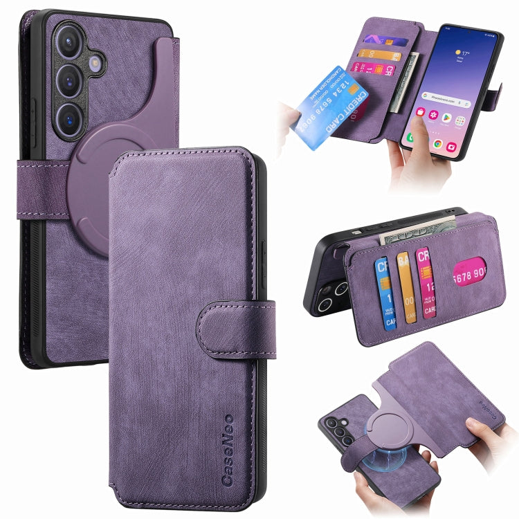 Pour Coque Samsung Galaxy S24+ 5GÉtui de téléphone en cuir rétro Neo MagSafe RFID anti-vol (Violet)