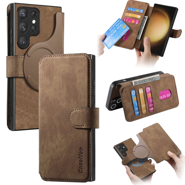 For Galaxy S23 Ultra 5G CaseNeo MagSafe RFID Anti-theft Retro Leather Phone Case(Brown)