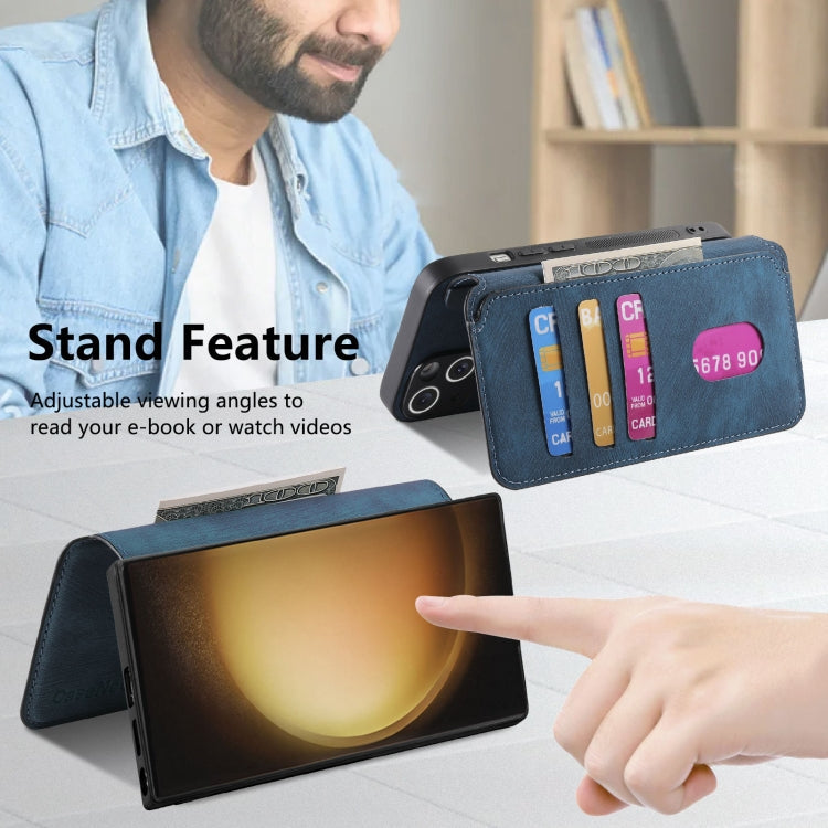 For Galaxy S23 Ultra 5G CaseNeo MagSafe RFID Anti-theft Retro Leather Phone Case(Blue)