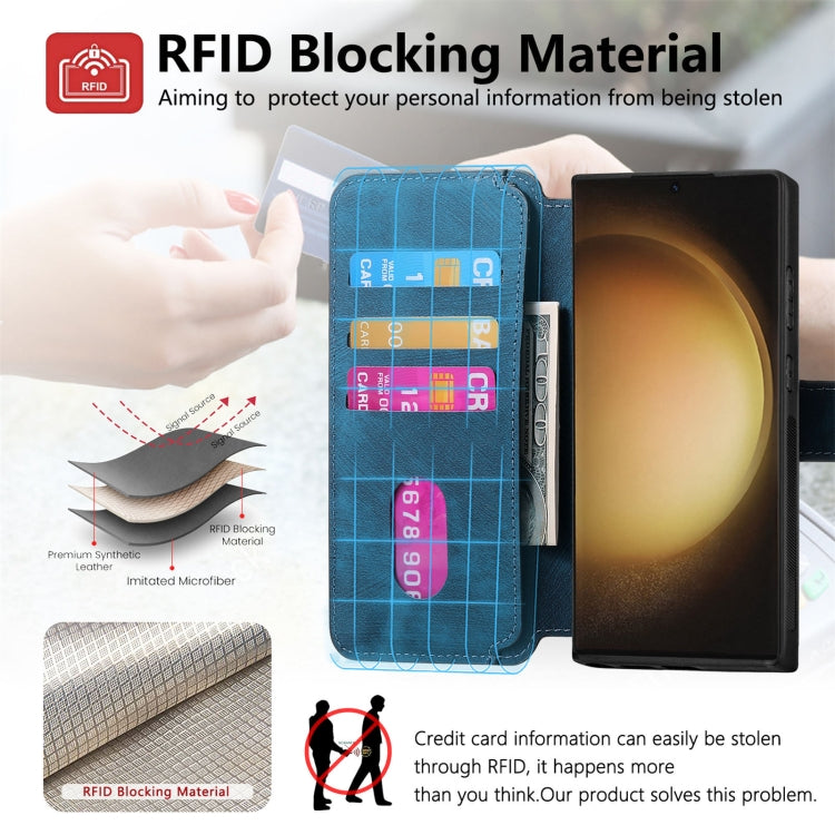 For Galaxy S23 Ultra 5G CaseNeo MagSafe RFID Anti-theft Retro Leather Phone Case(Blue)