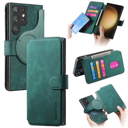 For Galaxy S23 Ultra 5G CaseNeo MagSafe RFID Anti-theft Retro Leather Phone Case(Green)