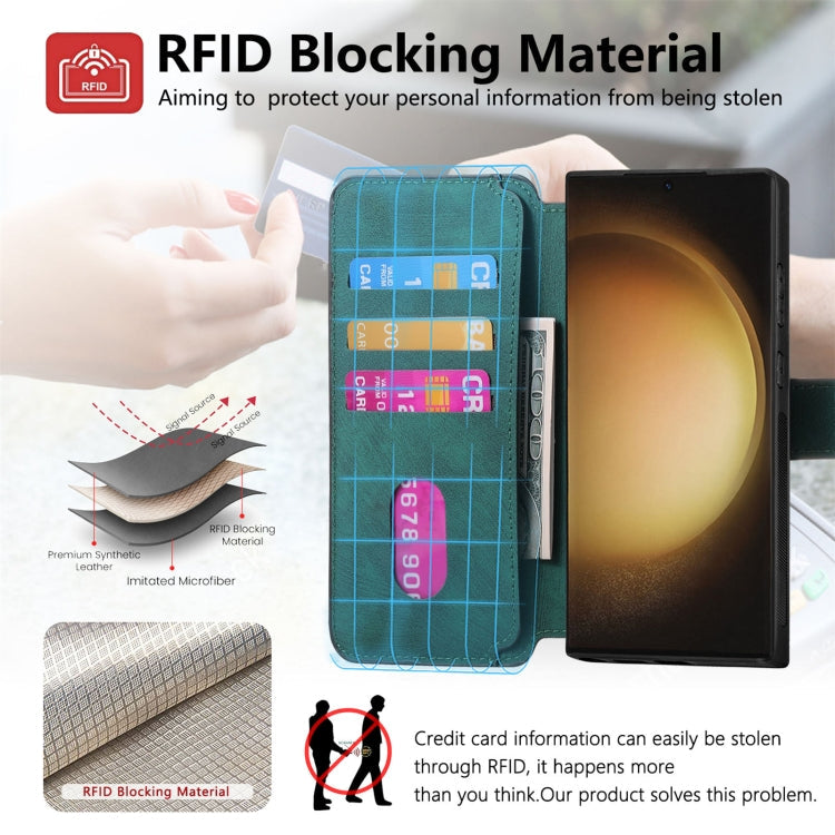 For Galaxy S23 Ultra 5G CaseNeo MagSafe RFID Anti-theft Retro Leather Phone Case(Green)