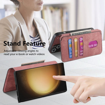 Pour Coque Samsung Galaxy S23 Ultra 5G Étui en Cuir Rétro Anti-vol RFID Neo MagSafe (Rose)