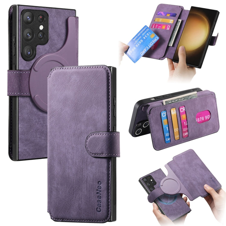 For Galaxy S23 Ultra 5G CaseNeo MagSafe RFID Anti-theft Retro Leather Phone Case(Purple)