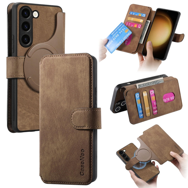 For Galaxy S23+ 5G CaseNeo MagSafe RFID Anti-theft Retro Leather Phone Case(Brown)