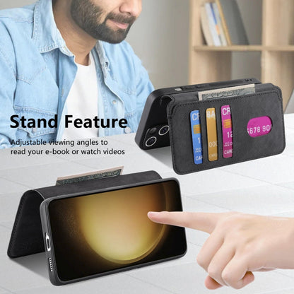 Pour Samsung Galaxy S23 5G Coque en cuir rétro MagSafe RFID antivol (Noir)