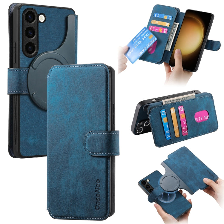 Coque pour Samsung Galaxy S23 5G Étui en Cuir Rétro Neo MagSafe Anti-RFID Antivol (Bleu)