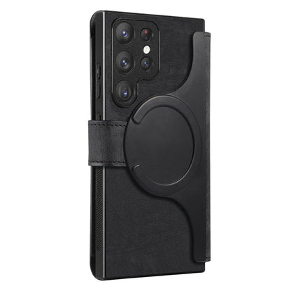 Pour Samsung Galaxy S22 Ultra 5G ÉtuiCoque de téléphone en cuir rétro anti-RFID et MagSafe (noir)