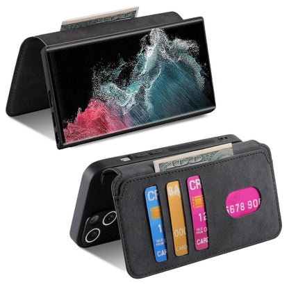 Pour Samsung Galaxy S22 Ultra 5G ÉtuiCoque de téléphone en cuir rétro anti-RFID et MagSafe (noir)