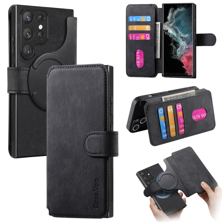 Pour Samsung Galaxy S22 Ultra 5G ÉtuiCoque de téléphone en cuir rétro anti-RFID et MagSafe (noir)