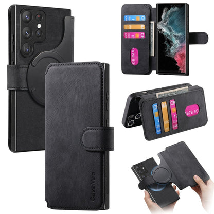 Pour Samsung Galaxy S22 Ultra 5G ÉtuiCoque de téléphone en cuir rétro anti-RFID et MagSafe (noir)