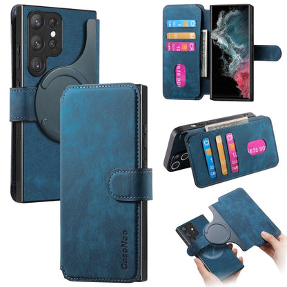 For Galaxy S22 Ultra 5G CaseNeo MagSafe RFID Anti-theft Retro Leather Phone Case(Blue)