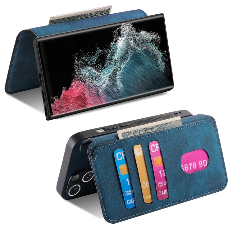 For Galaxy S22 Ultra 5G CaseNeo MagSafe RFID Anti-theft Retro Leather Phone Case(Blue)