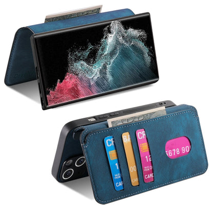 For Galaxy S22 Ultra 5G CaseNeo MagSafe RFID Anti-theft Retro Leather Phone Case(Blue)