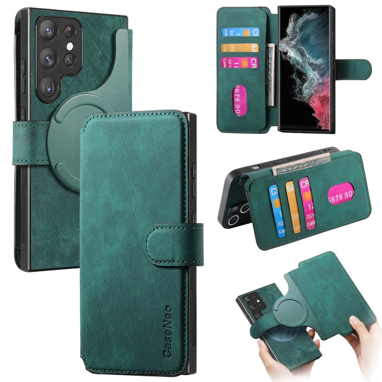 Pour la coque Samsung Galaxy S22 Ultra 5G – Étui portefeuille de téléphone en cuir rétro anti-RFID Neo MagSafe (vert)